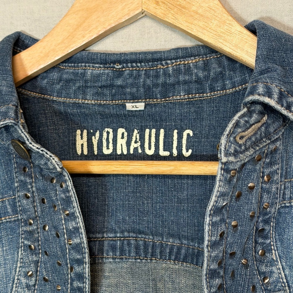 Hydraulic Y2K Studded Cropped Denim Shrug Jacket Medium Wash Blue Size XL - Picture 4 of 8